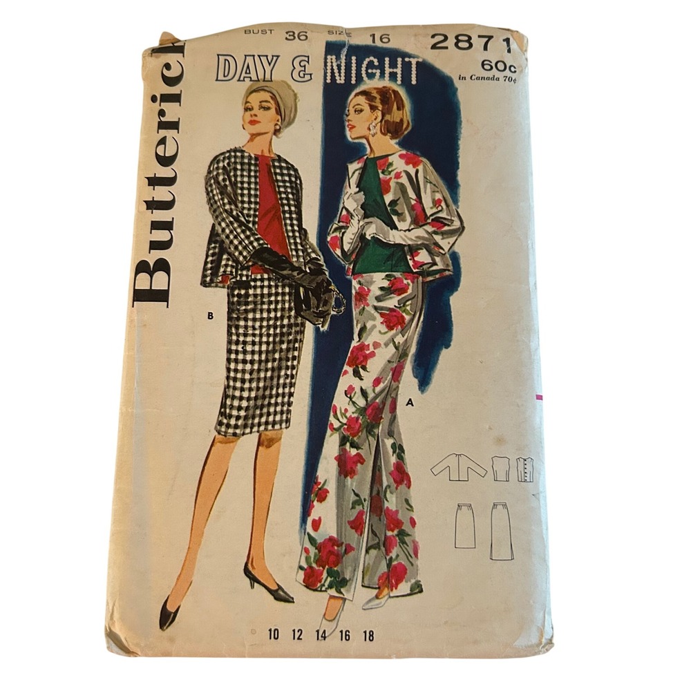 Butterick 2871 Sewing Pattern Womens 16 Bust 36 Vintage 60s Jacket Skirt Set